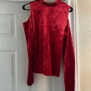 CLEARANCE Crushed Red Velvet Cold Shoulder Top